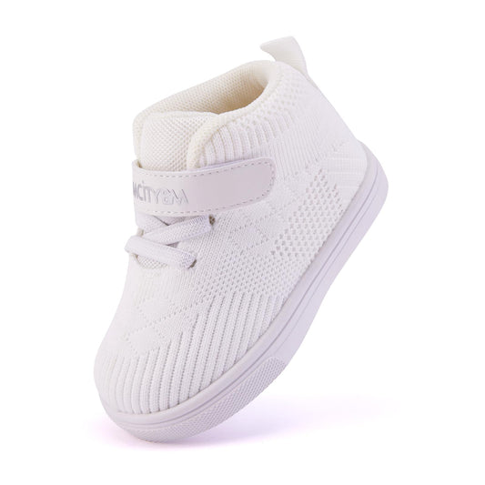 BMCiTYBM Baby Shoes Boy Girl Walking Sneakers High Top Breathable Infant First Walker Shoes 6 9 12 18 24 Months White Size 6-12 Months Infant